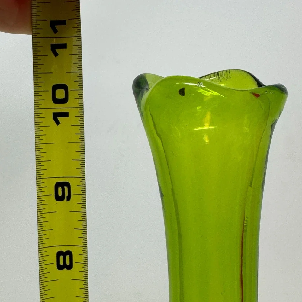 Vibrant Green Glass Vase Fluted Rim Tall Neck‎ Modern Decor Accent Statement Pc